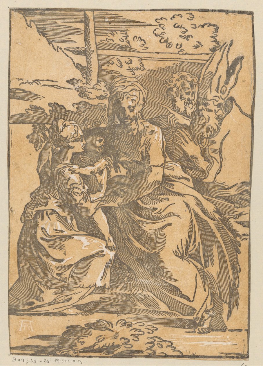Kvinnligt helgon tar emot Kristusbarnet av Antonio da Trento (possibly)