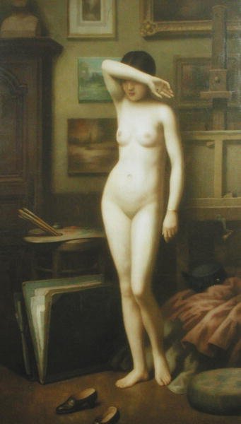 The Reluctant Model, ca 1910-20 (olja på duk) av Antony Troncet