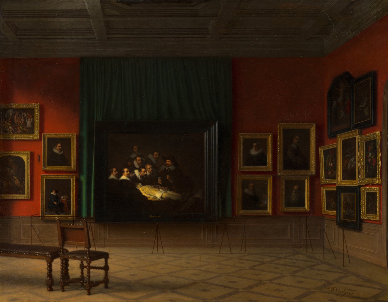 Interiören i Rembrandt -rummet i Mauritshuis 1884 av Antoon Francois Heyligers