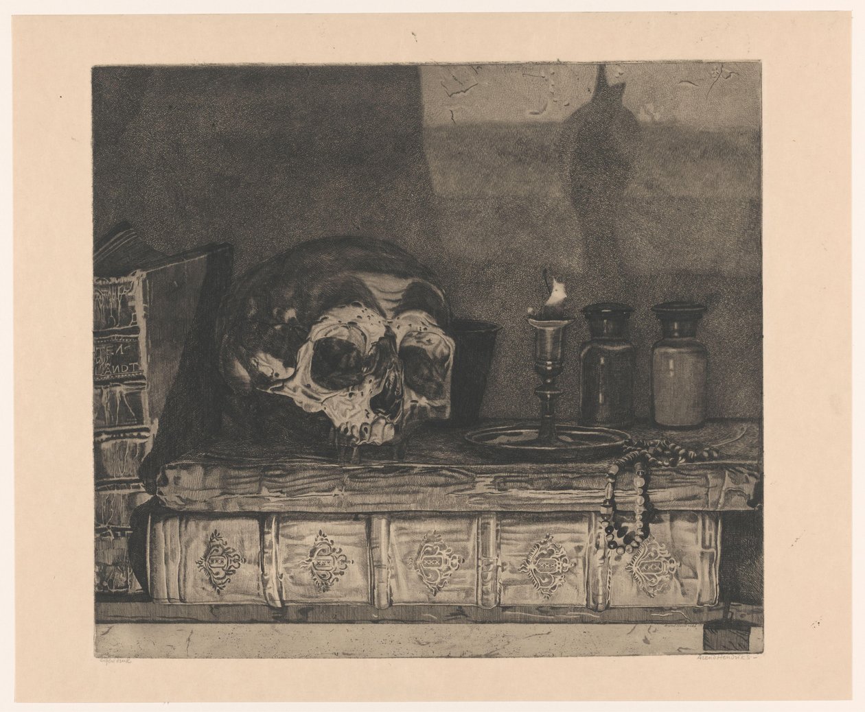 Stilleben med skalle av Arend Hendriks (signed by artist)