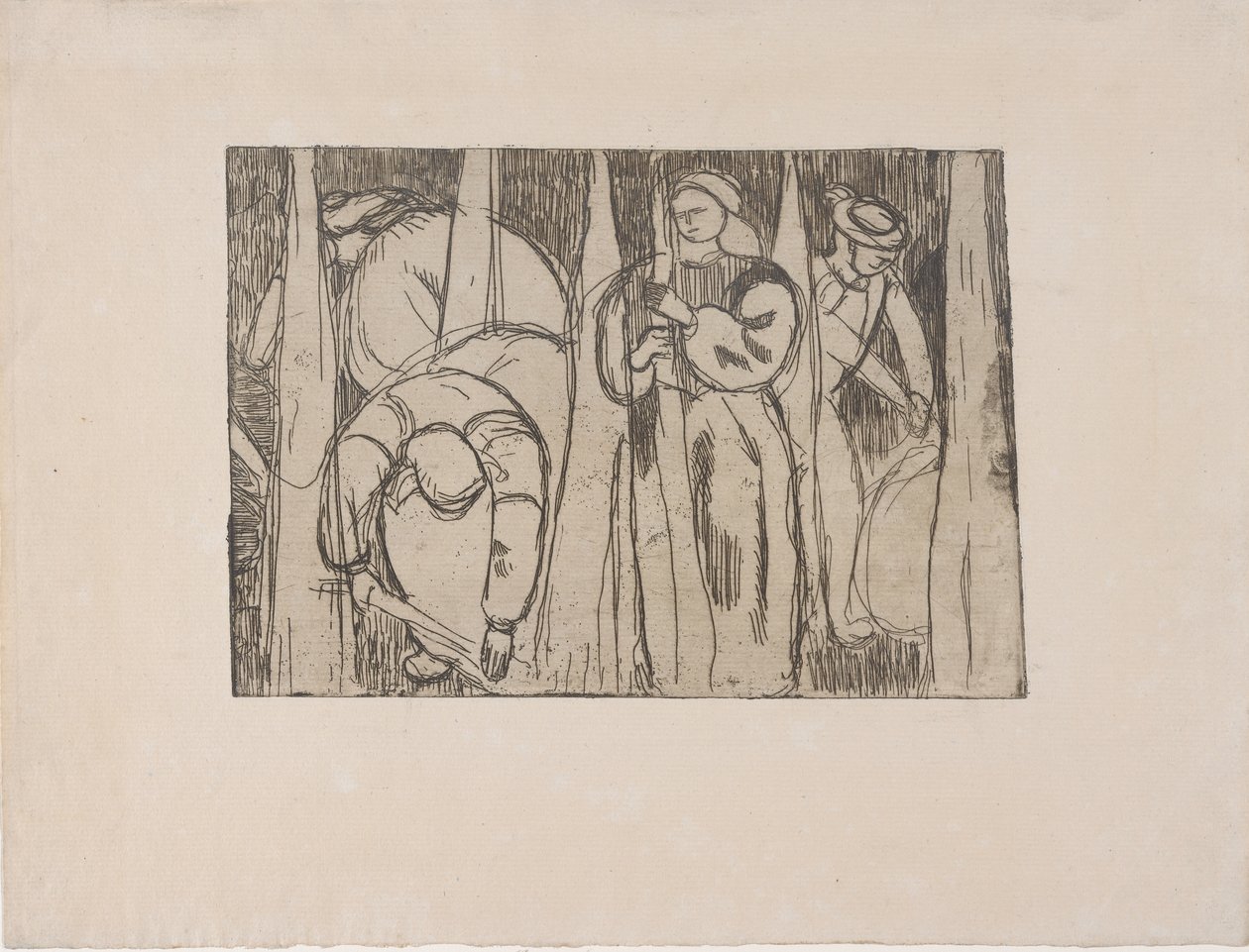 Les Rouisseuses (Linsamlarna) 1893 (etsning) av Armand Séguin