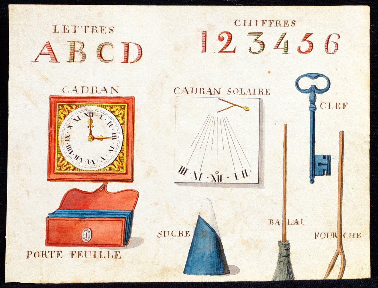 Illustrationer från "A French Alphabet Book of 1814", utgiven av Charles Plante Fine Arts, 1814. av Arnaud de Beauregard