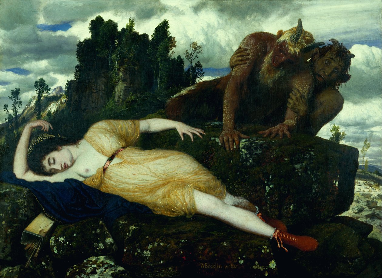 Sleeping Diana Watched by Two Fauns av Arnold Böcklin