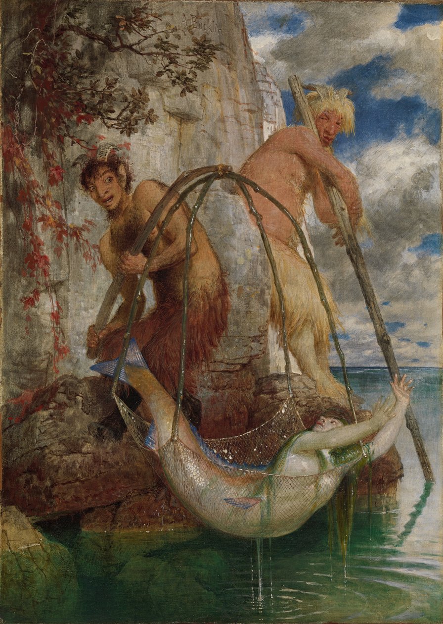 Zwei fischende Pane  av Arnold Böcklin