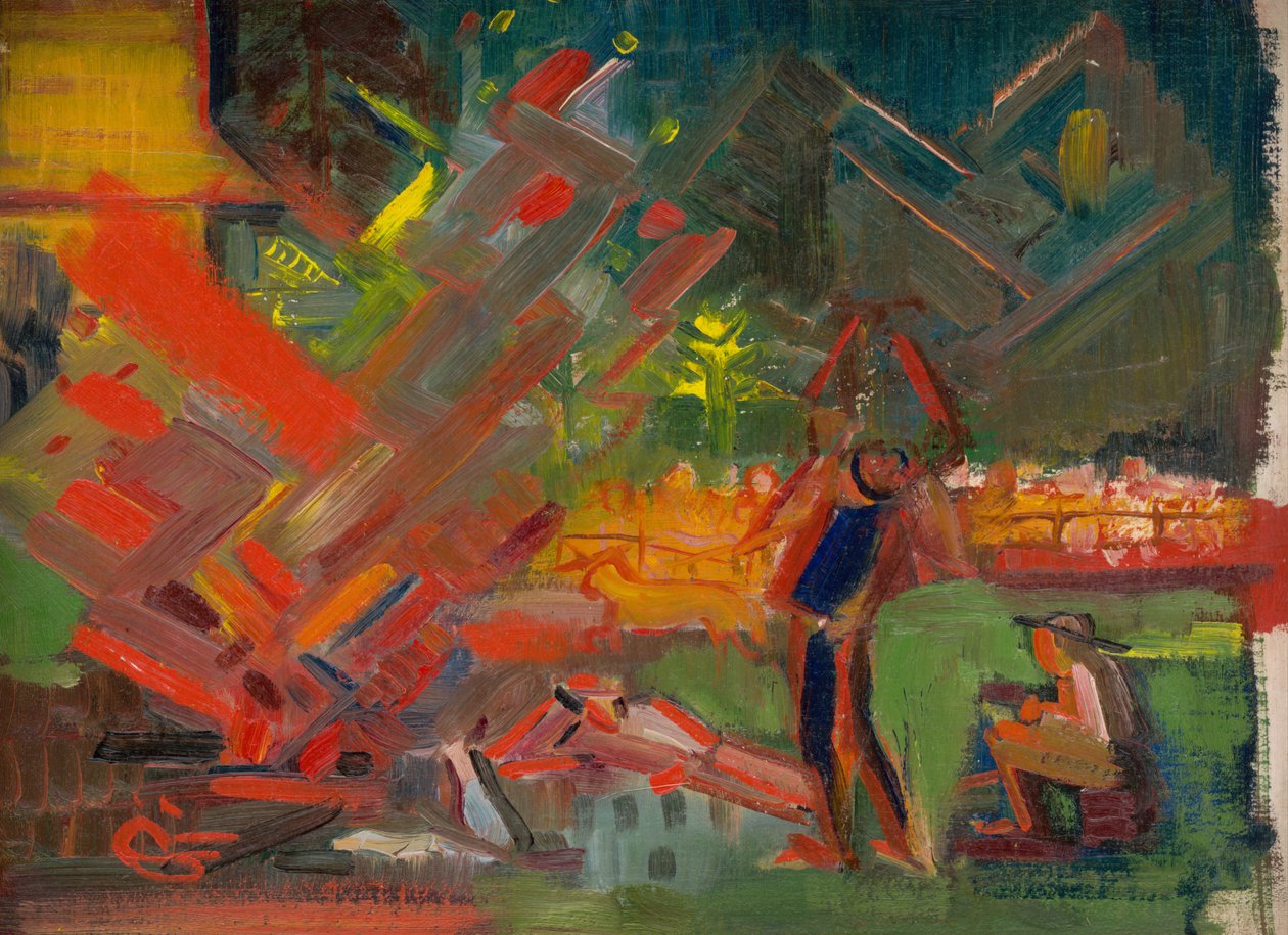 Bonfire, c.1940 (olja på duk) av Arnold Peter Weisz Kubincan