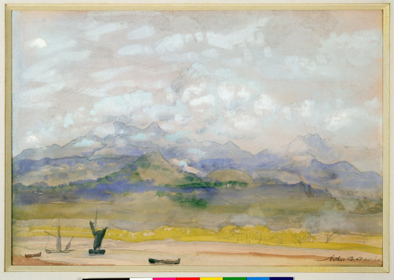 Ett romantiskt landskap (wc, gouache och blyerts på papper) av Arthur Bowen Davies