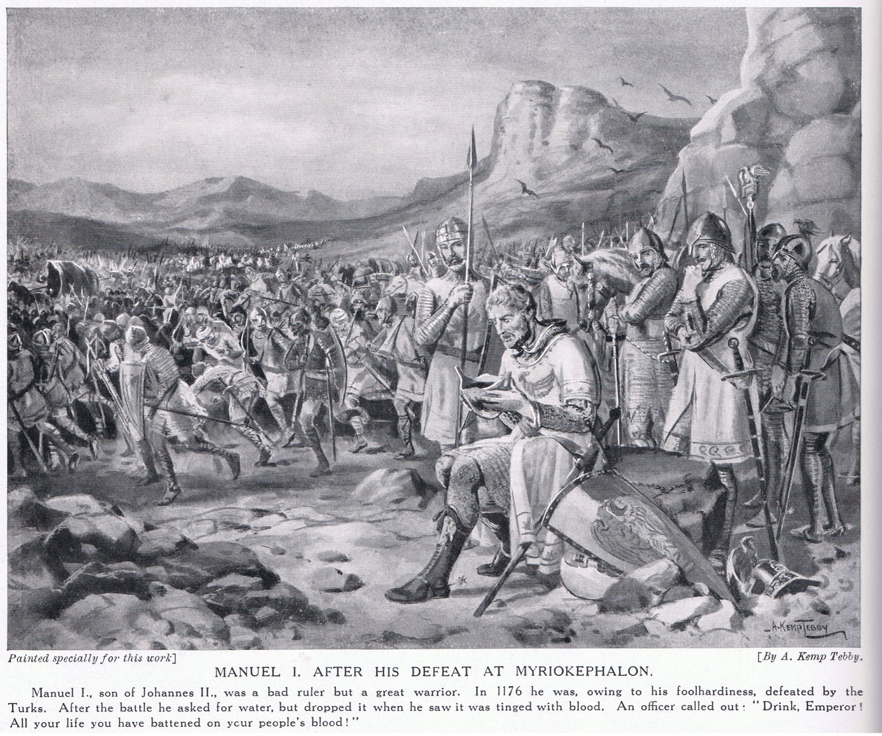 Manuel I, efter sitt nederlag vid Myriokephalon 1176 AD av Arthur Kemp Tebby