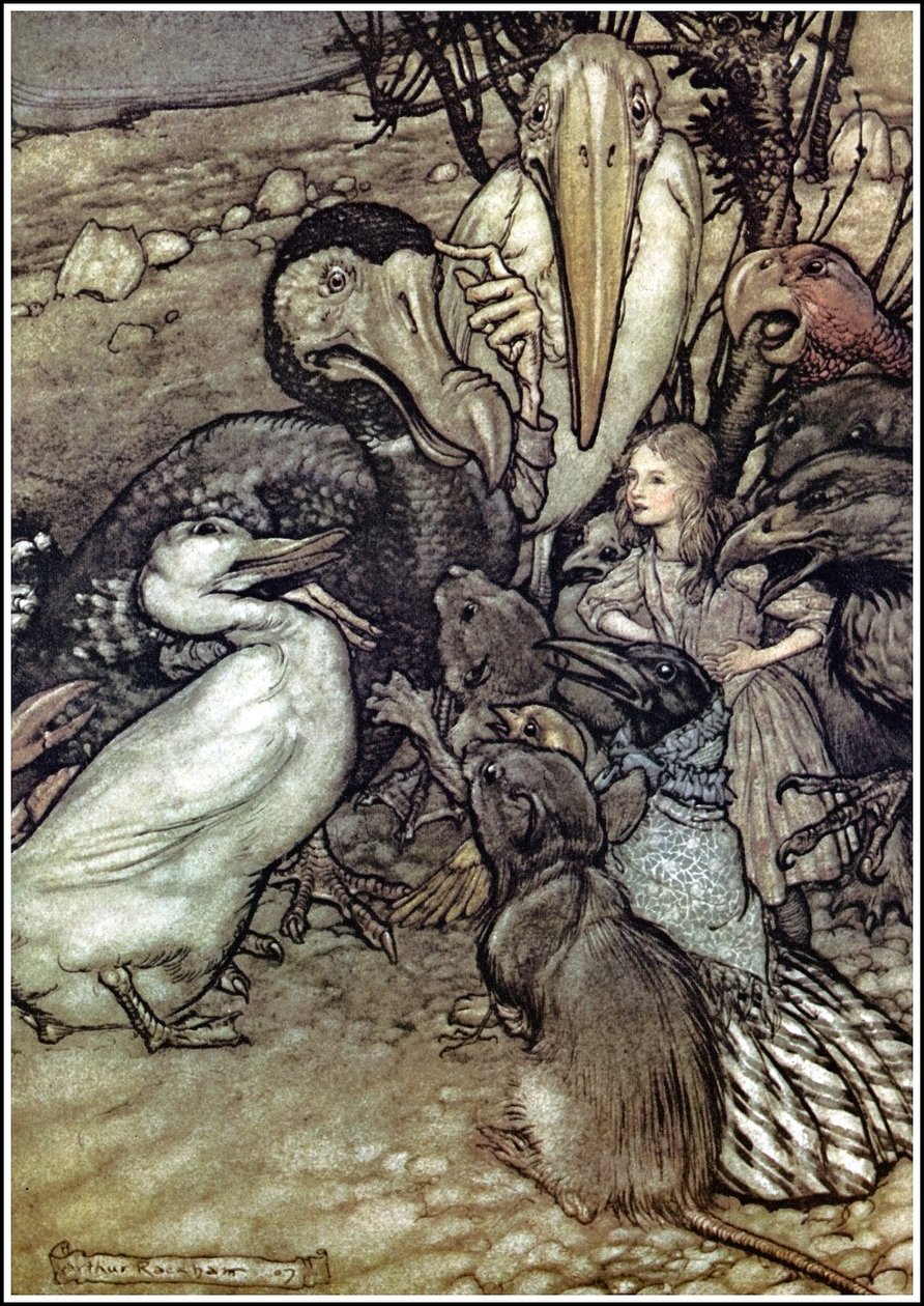 Alices Adventures in Wonderland - They began crowded round it panting and asking: But who has won?n av Arthur Rackham