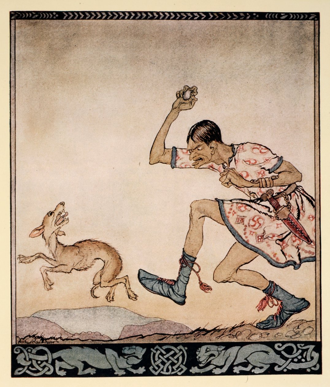 En man som inte gillade hundar, illustration från "Irish Fairy Tales" av James Stephens, 1920 av Arthur Rackham