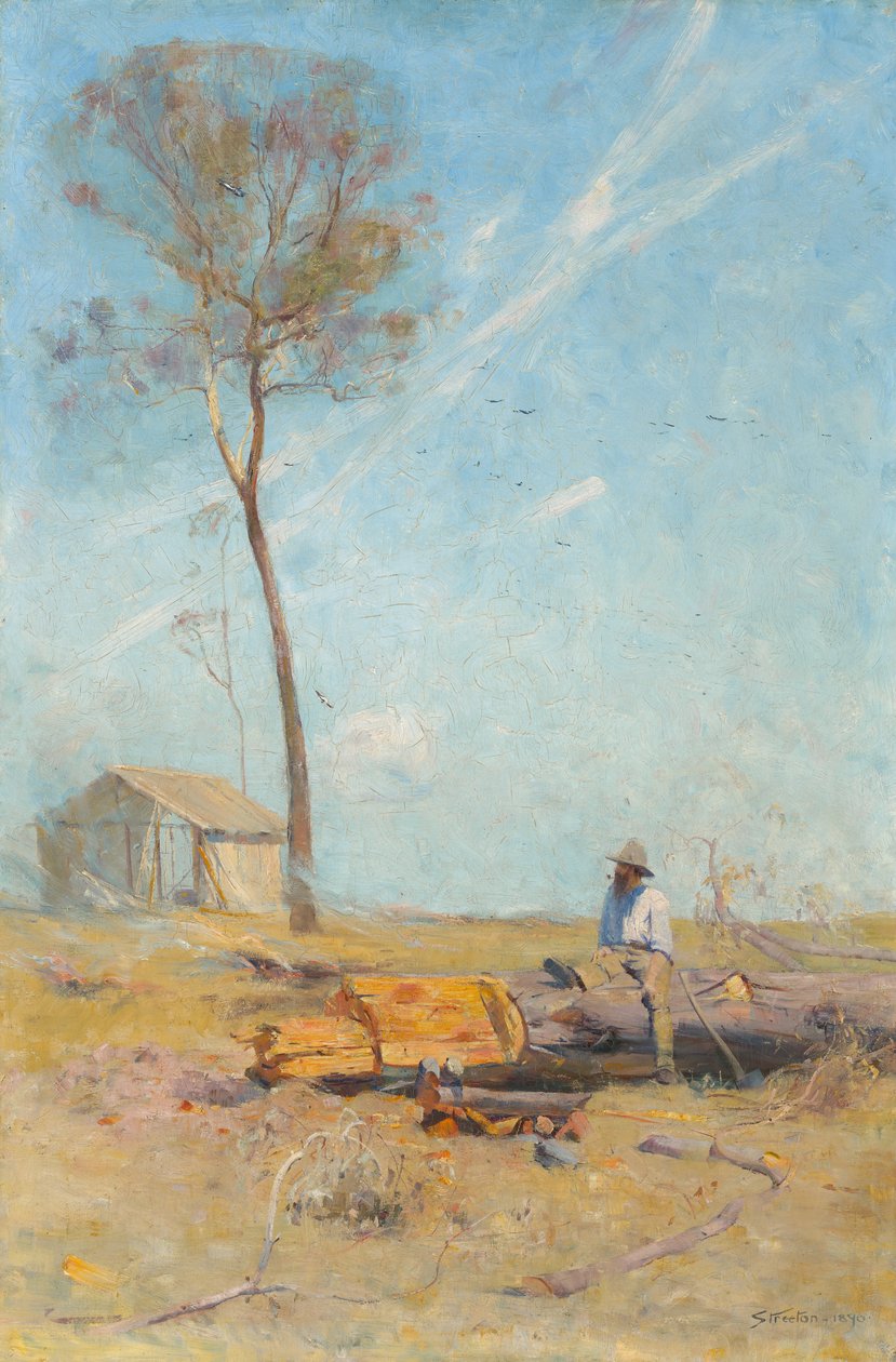 Valmansstugan (Whelan på stocken) av Arthur Streeton