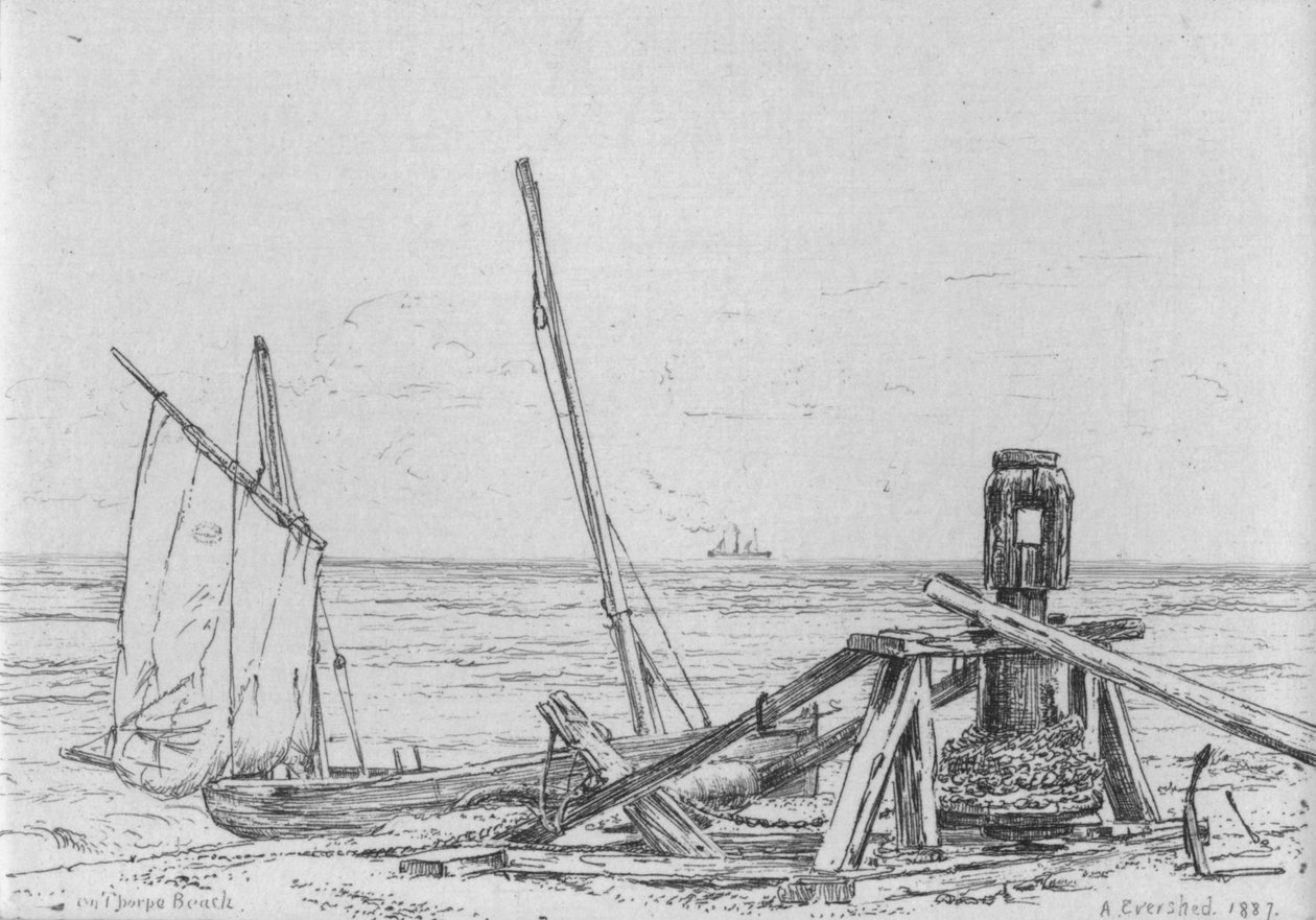 "På Thorpe Beach", 1887. av Arthur Evershed