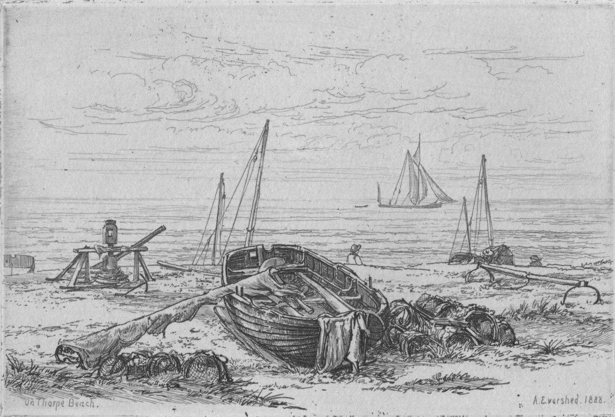 "På Thorpe Beach", 1888. av Arthur Evershed