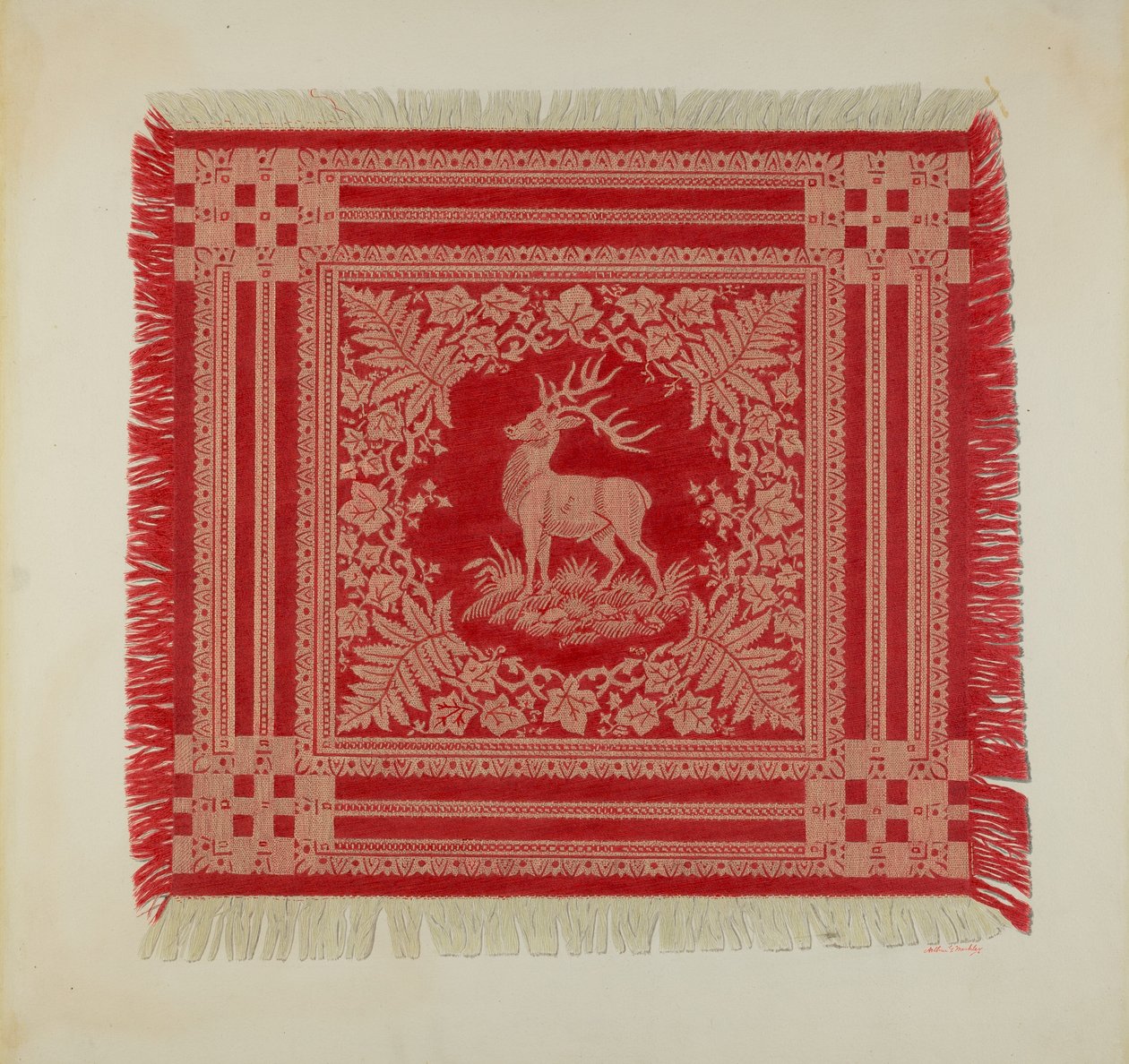 Röd och vit servett (Deer Design) av Arthur G. Merkley
