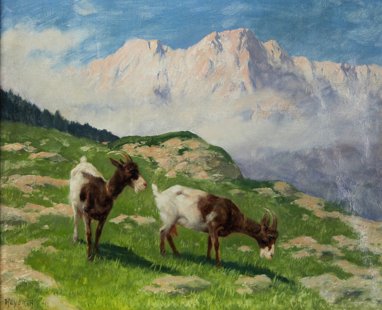 Arthur Heyer getter i ett bergslandskap av Arthur Heyer