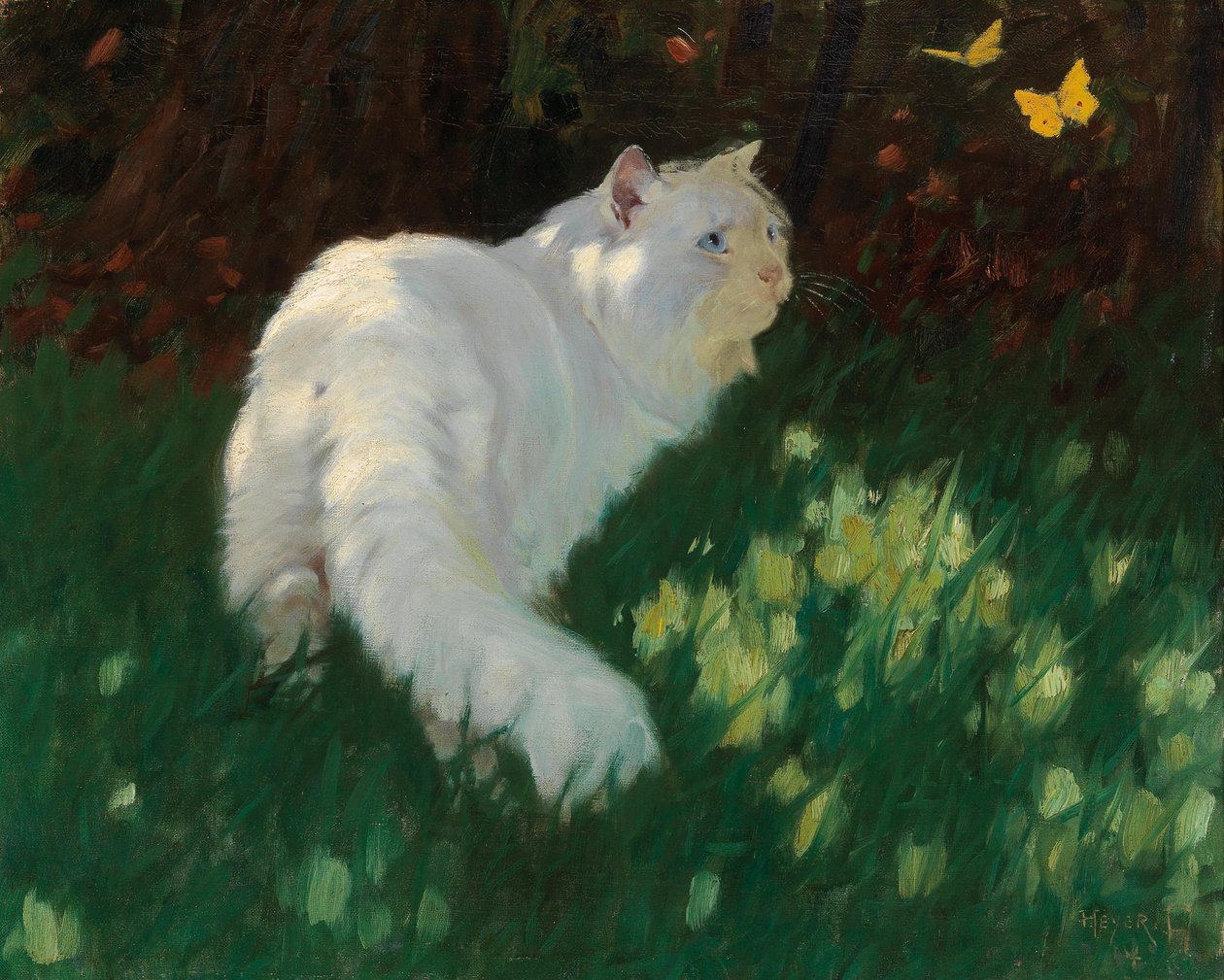 Vit katt och fjärilar av Arthur Heyer