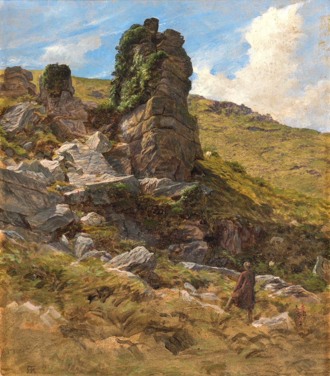 En klippig utmark (olja på kartong) av Arthur Hughes