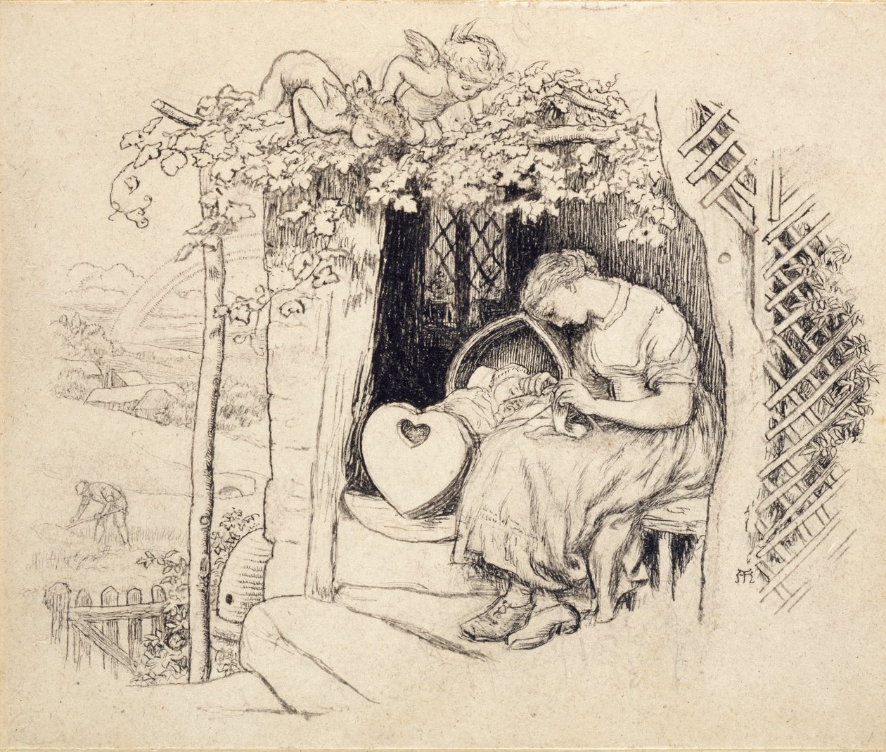 Vid vaggan, 1873 av Arthur Hughes