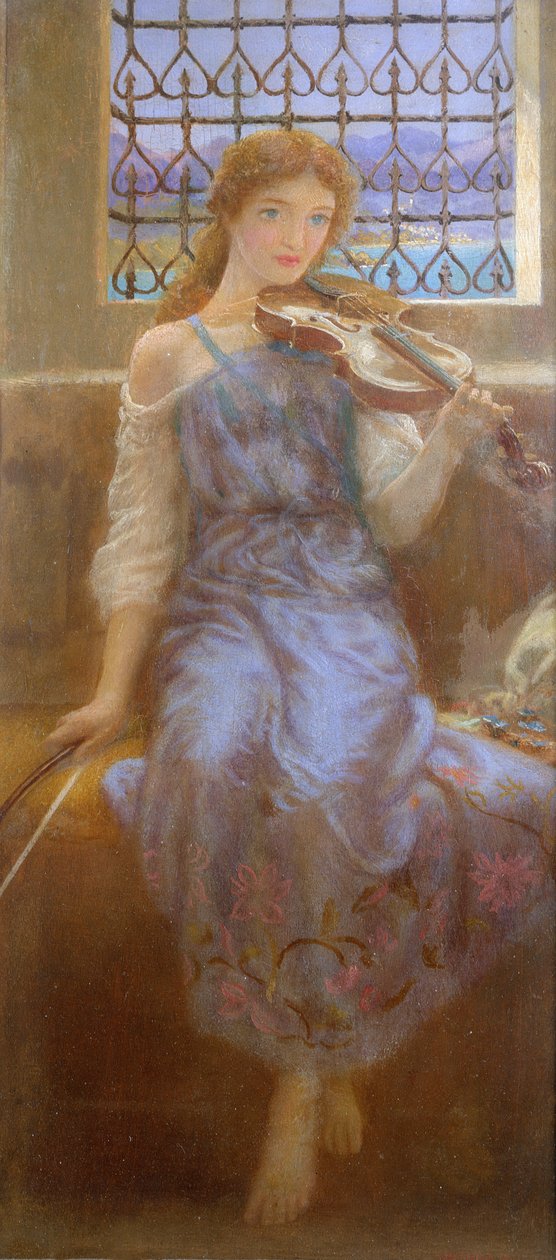 Flicka med fiol av Arthur Hughes