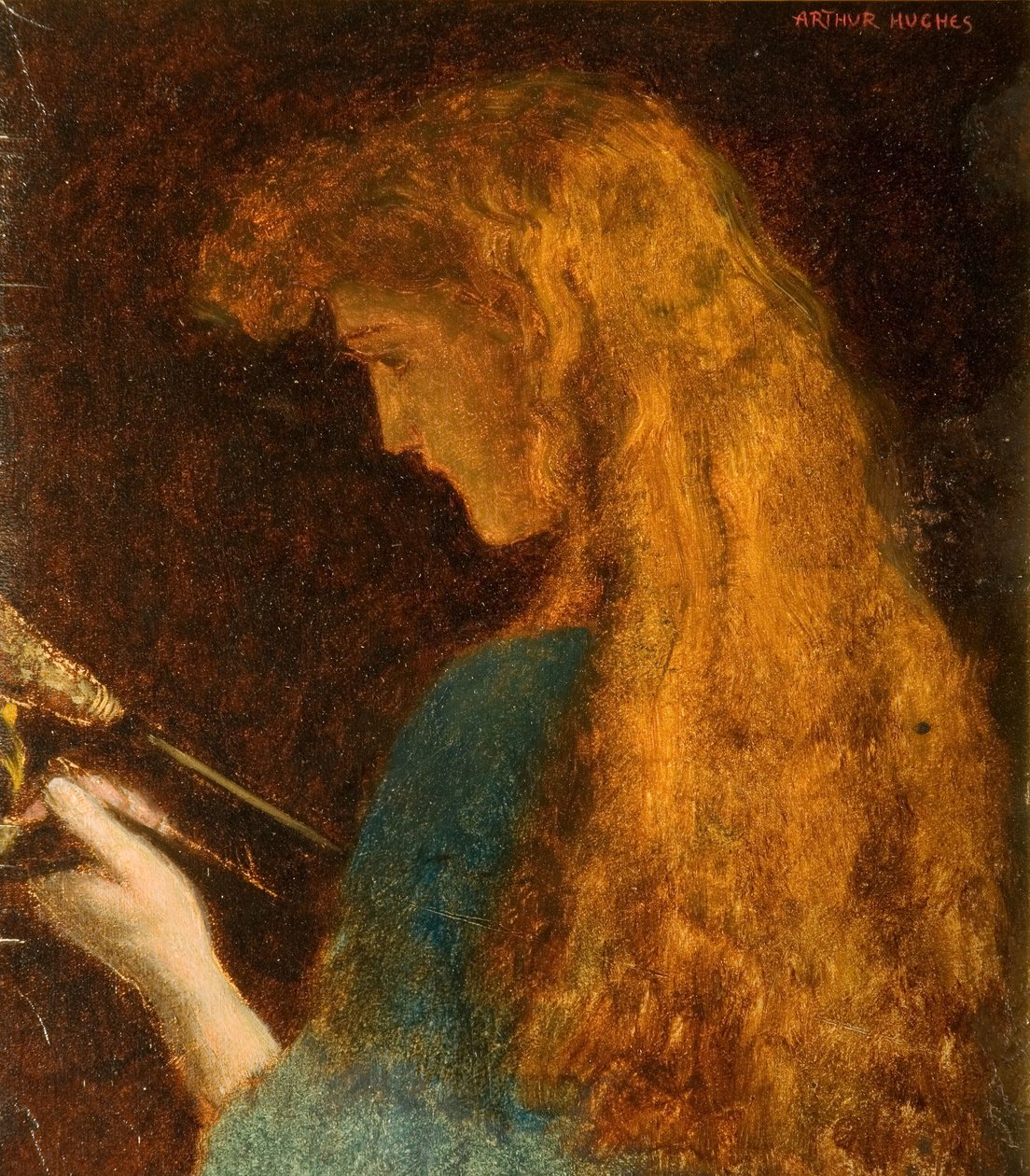Studie av ett flickhuvud, 1880-1886. av Arthur Hughes