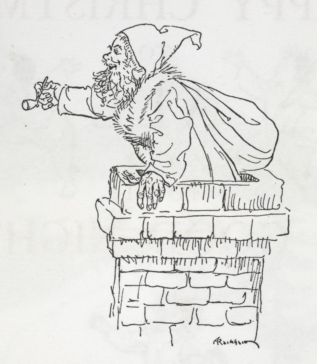 Jultomten klättrar nerför en skorsten av Arthur Rackham