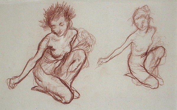 Kneeling Imp (sangvinskt på papper) av Arthur Rackham