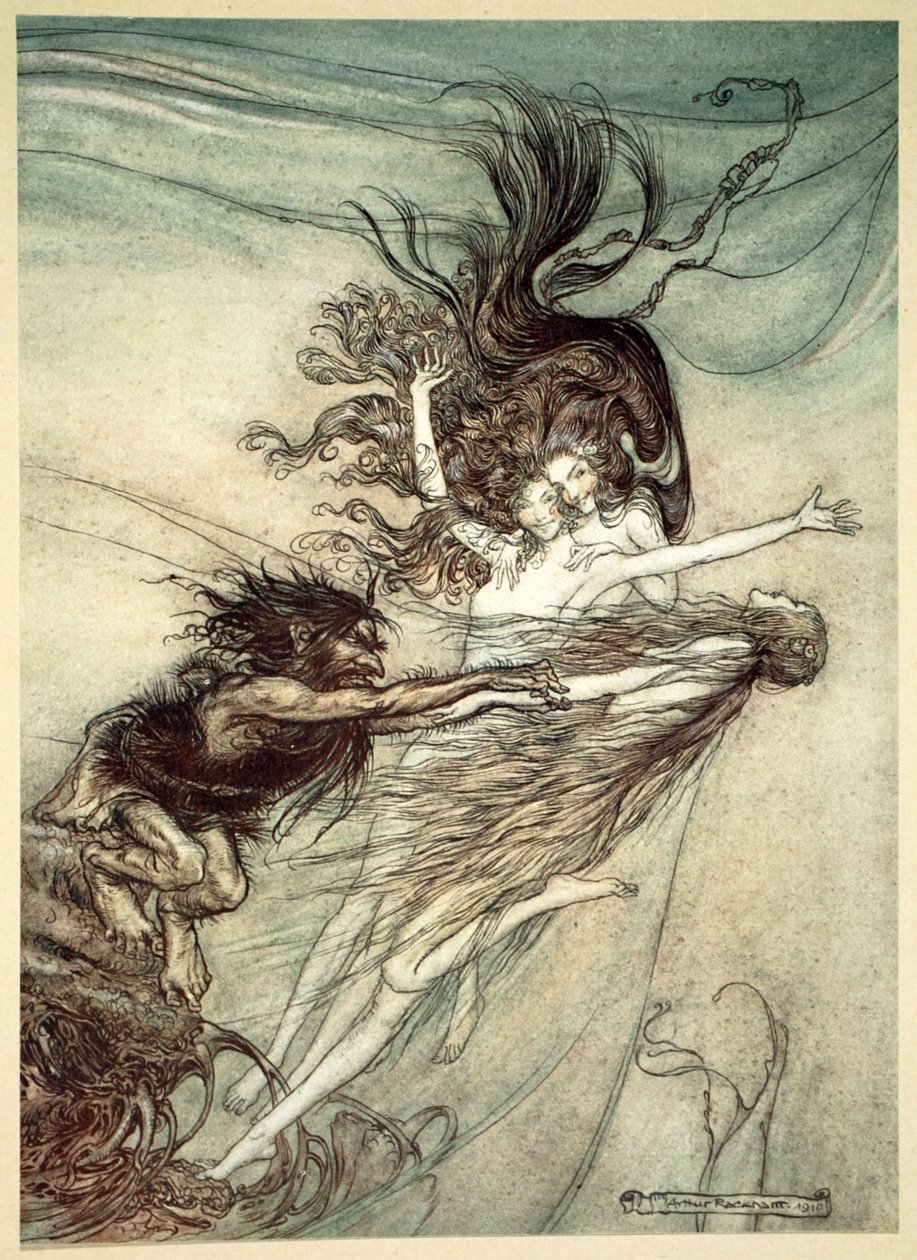 "Rhinmaiden retar Alberich", 1910. av Arthur Rackham