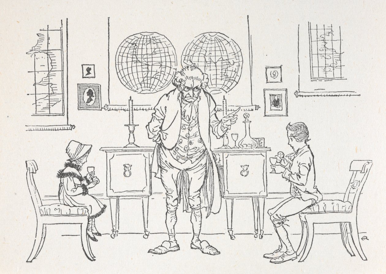 Två barn och deras skolmästare av Arthur Rackham