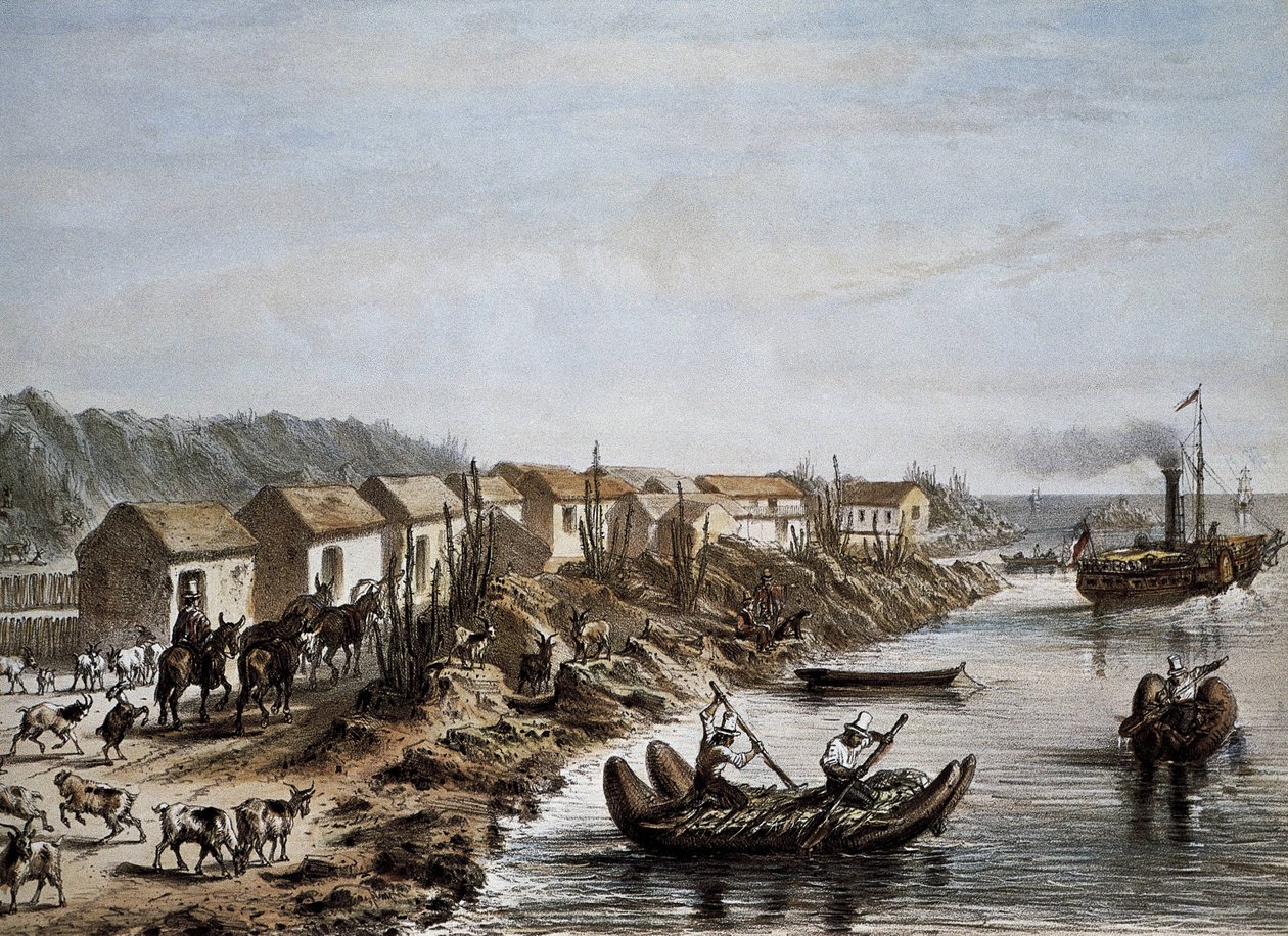 Chile (1854). Hamnen i Huasco. Litografi. av Artist Unknown