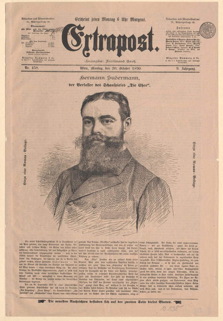 Hermann Sudermann (tryck) av Artist Unknown