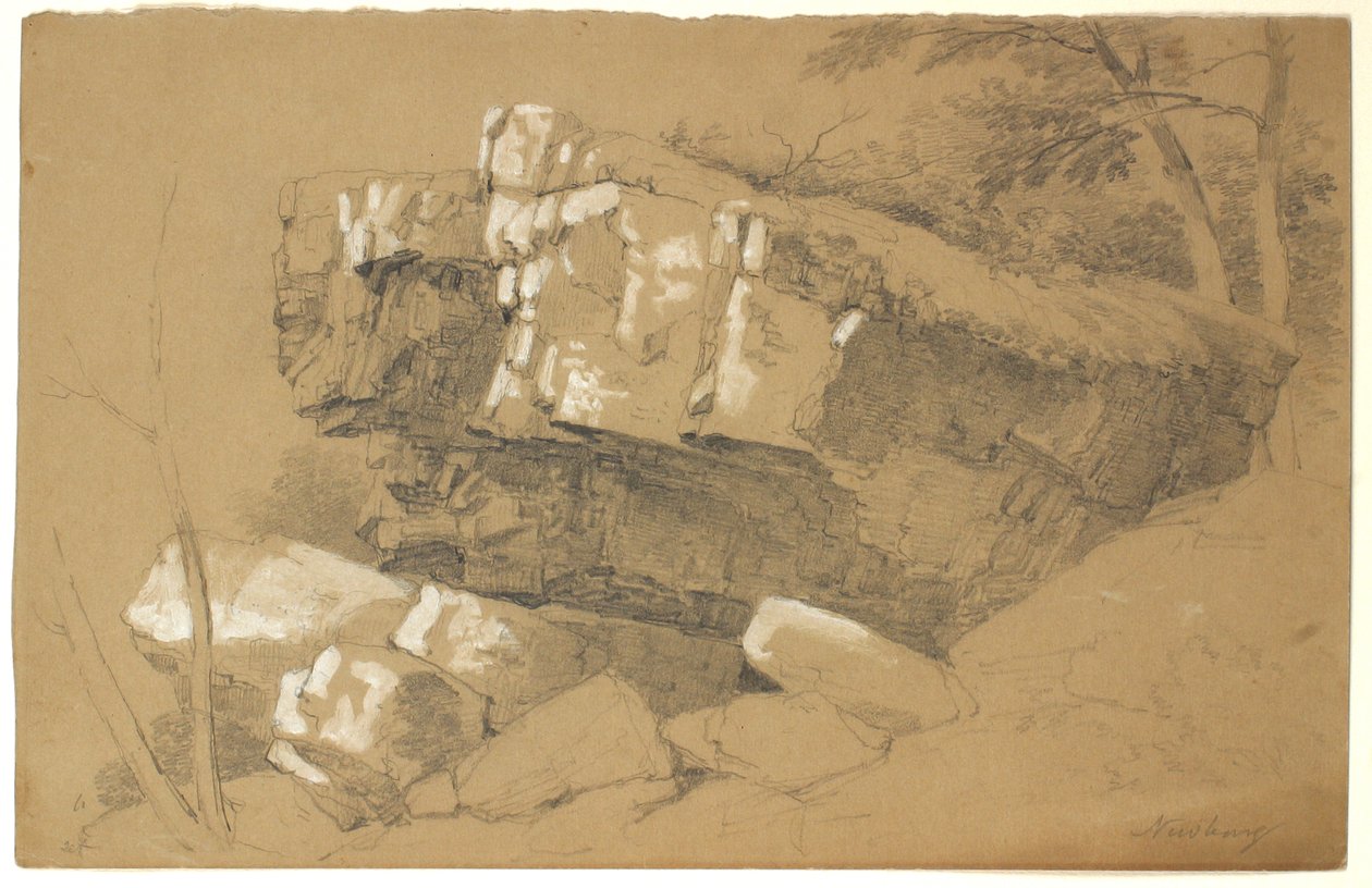 Study of Rocks, Newburgh, New York, 1849 (grafit och vit gouache på brunt papper) av Asher Brown Durand