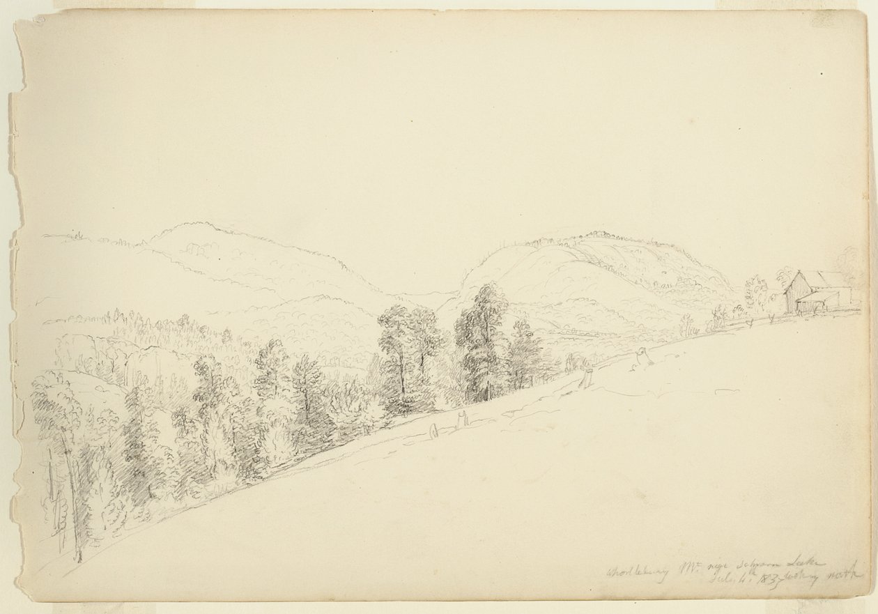 Whorllebury[] Mountain nära Schroon Lake, New York, 1837 (grafit på papper) av Asher Brown Durand