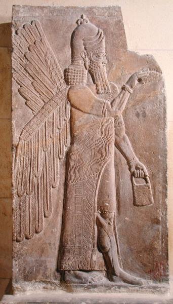 Relief föreställande en bevingad ande, från Palace of Sargon II i Khorsabad, Irak av Assyrian