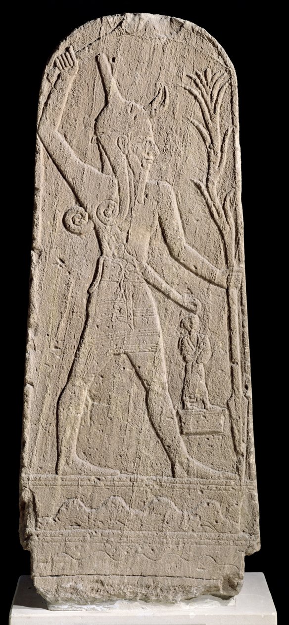 Stormguden Baal med en åskbult, från Ugarit (Ras Shamra) c.1350-1250 f.Kr. (sandsten) av Assyrian School