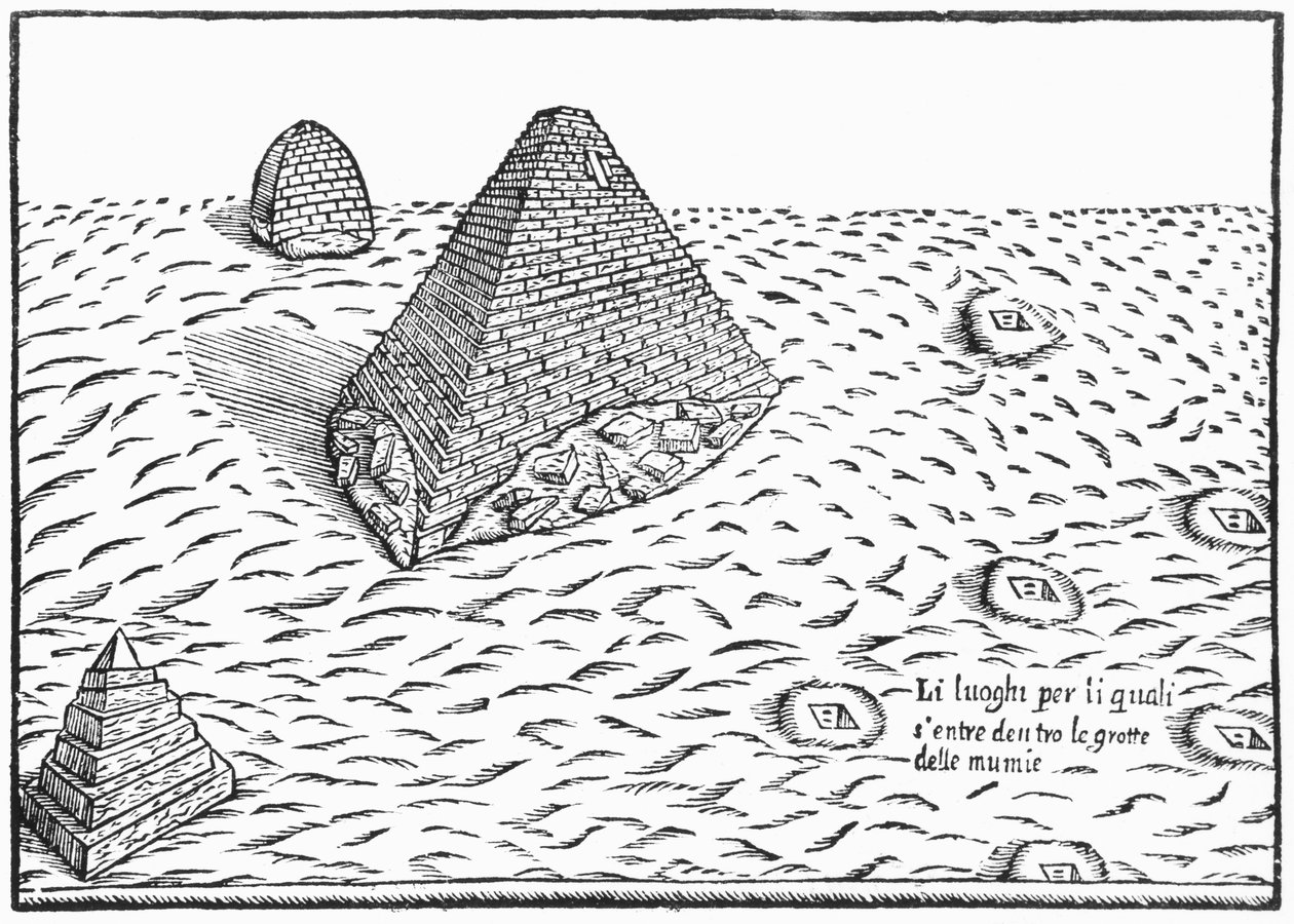 Egyptens pyramider, illustration från "Oedipus Aegyptiacus", 1653 av Athanasius Kircher