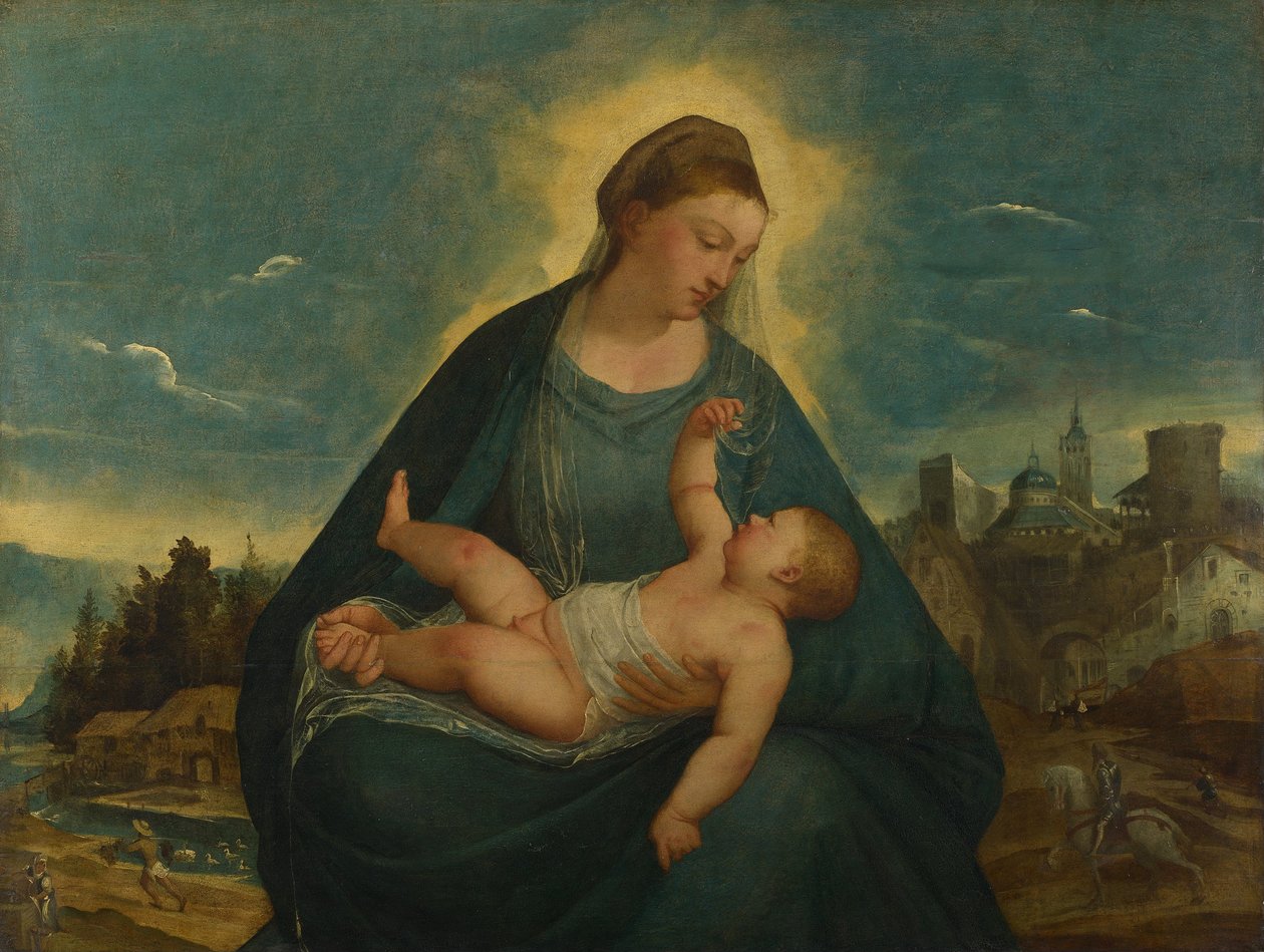 Madonnan och barnet av Attributed to Bernardino da Asola