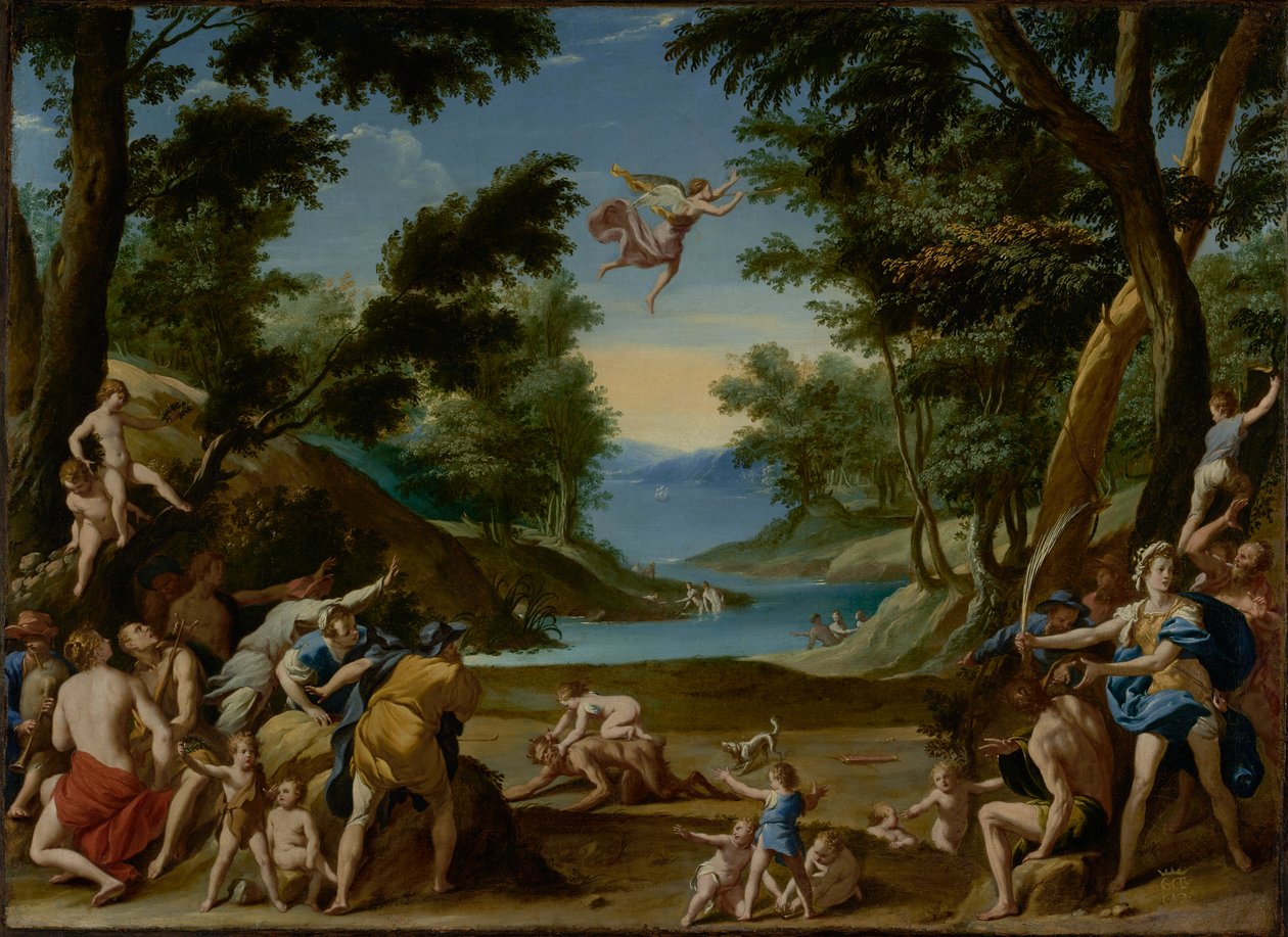 Cupid och Pan av Attributed to Federico Zuccaro