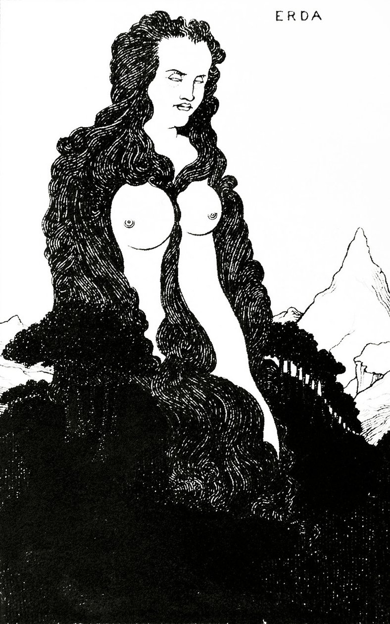 Erda, illustration till "Das Rheingold" 1896 av Aubrey Beardsley