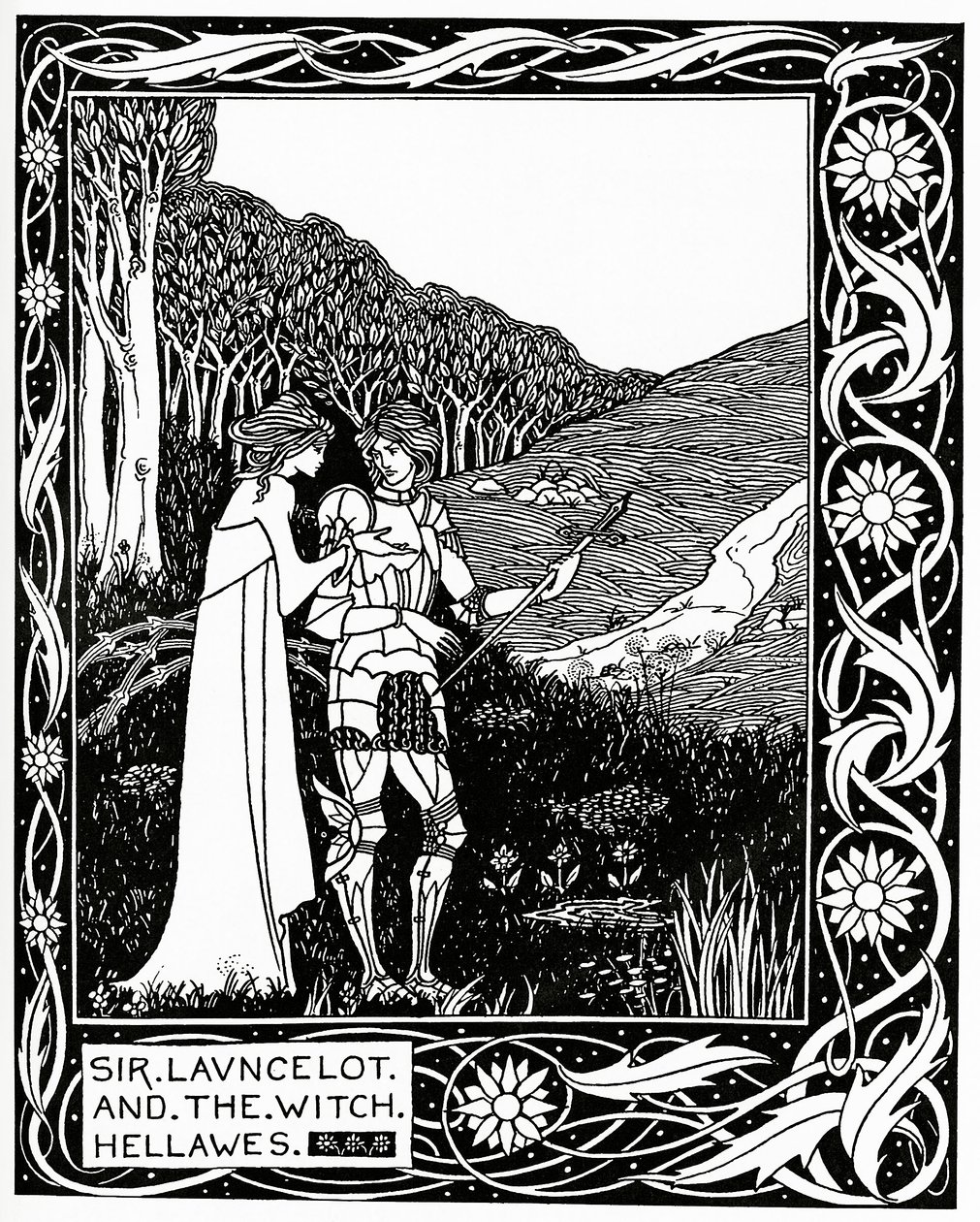 Sir Launcelot och häxan Hellawes 1870 av Aubrey Beardsley