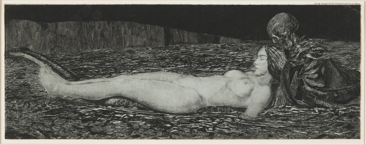 A Dead Woman, från serien Death and the Maiden, 1907 av August Bromse