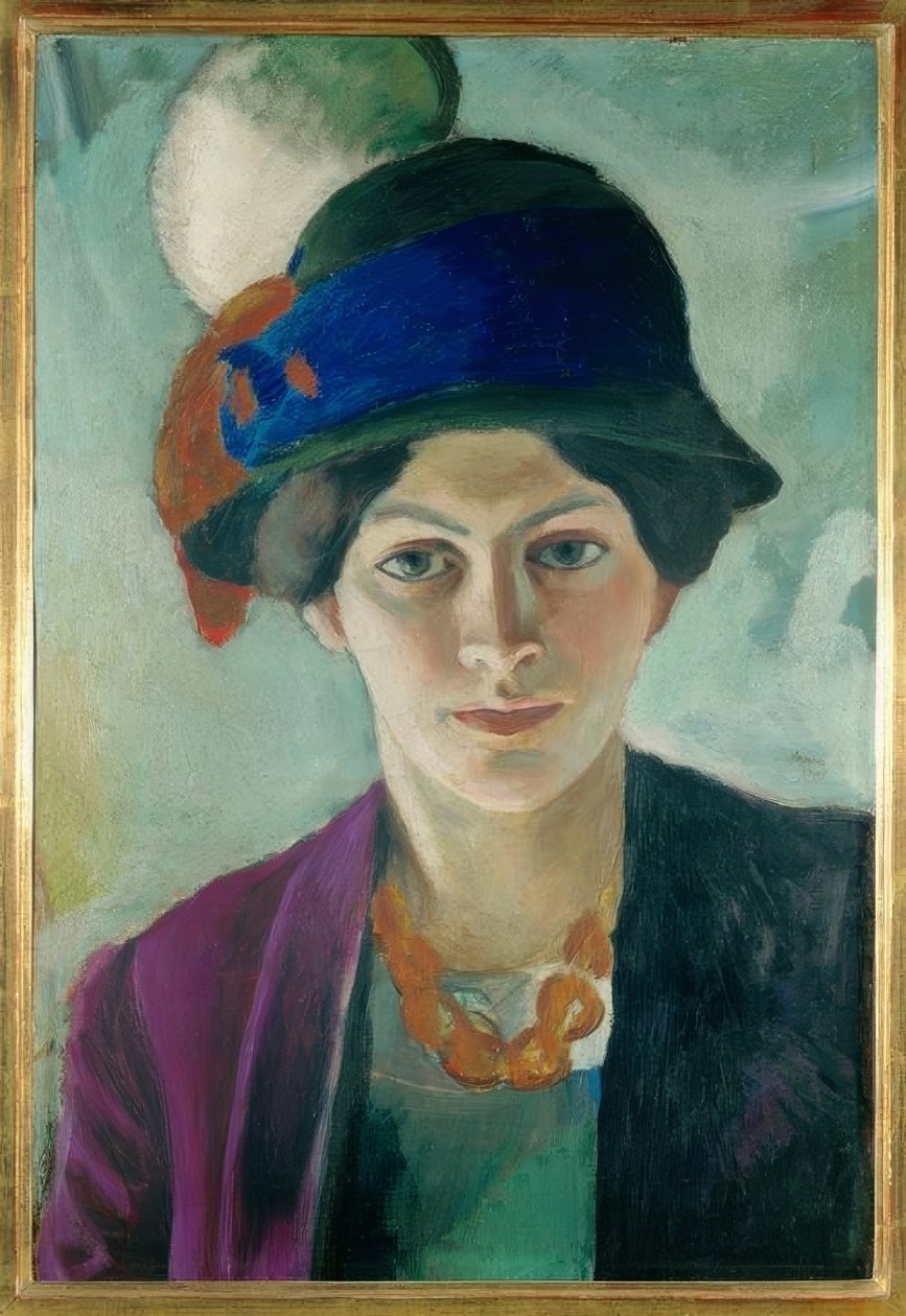 Konstnärens fru med hatt av August Macke