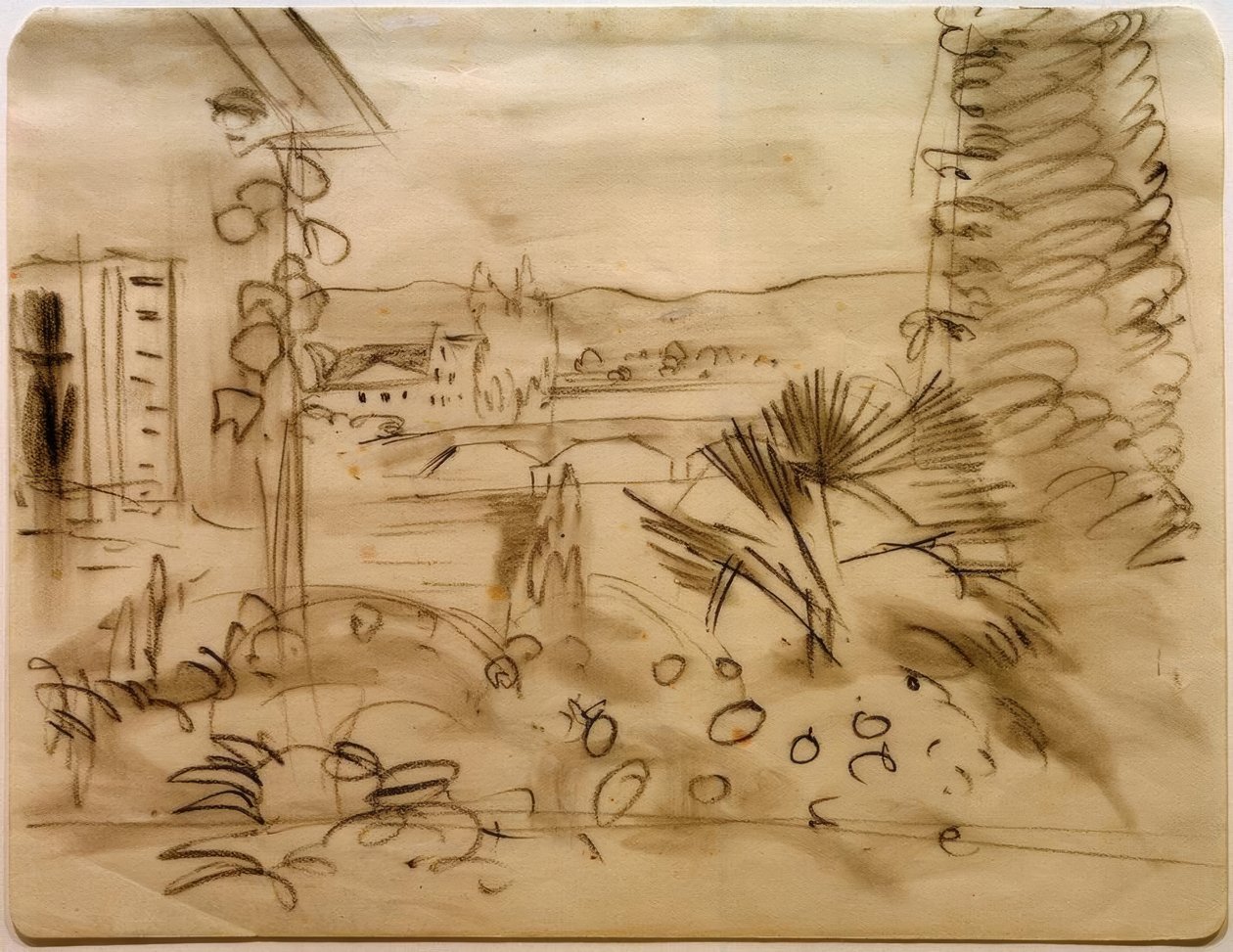 Trädgårdshus i Rhônedalen av August Macke