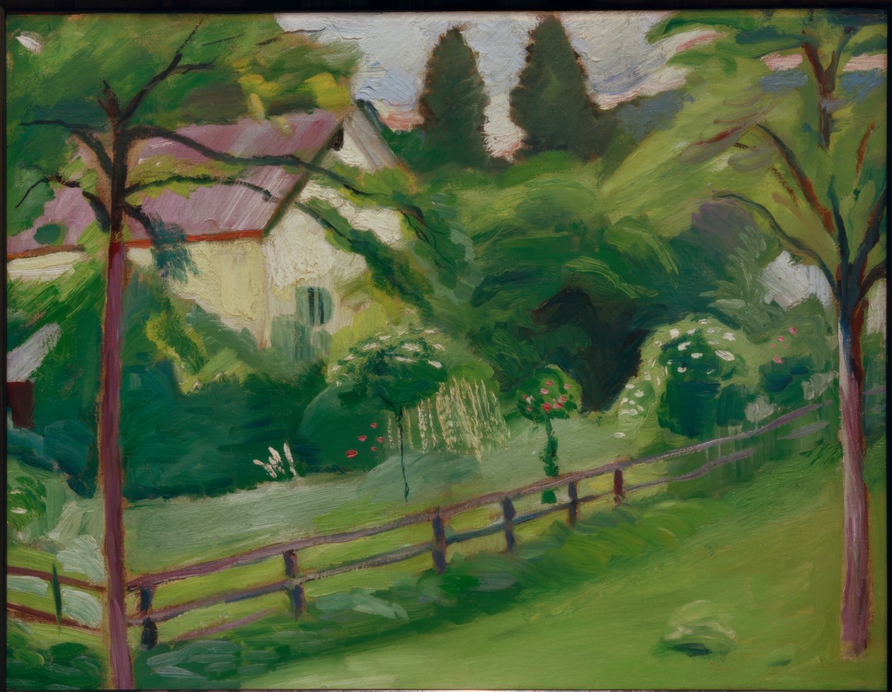 Hus på landet med trädgård av August Macke