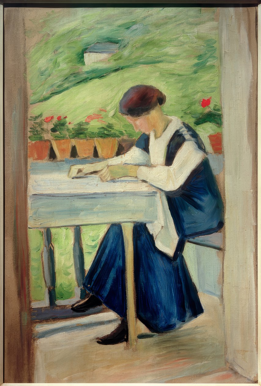 Girl on the Balcony II (i en blå klänning) av August Macke