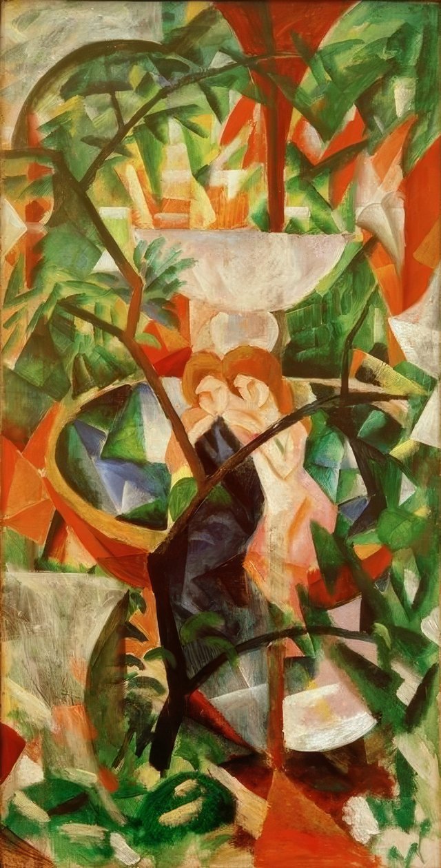 Flicka framför fontänen av August Macke
