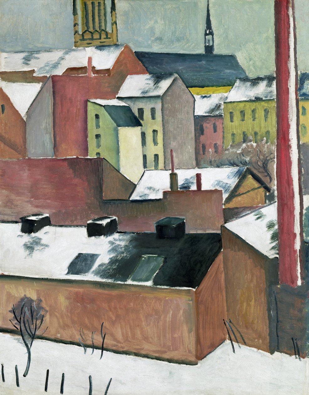 Kyrkan St Mary i Bonn i Snow, 1911 (olja på papper) av August Macke
