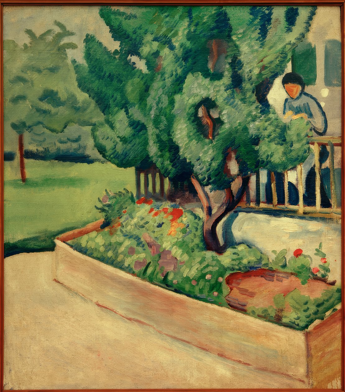 Framför huset i Tegernsee I av August Macke
