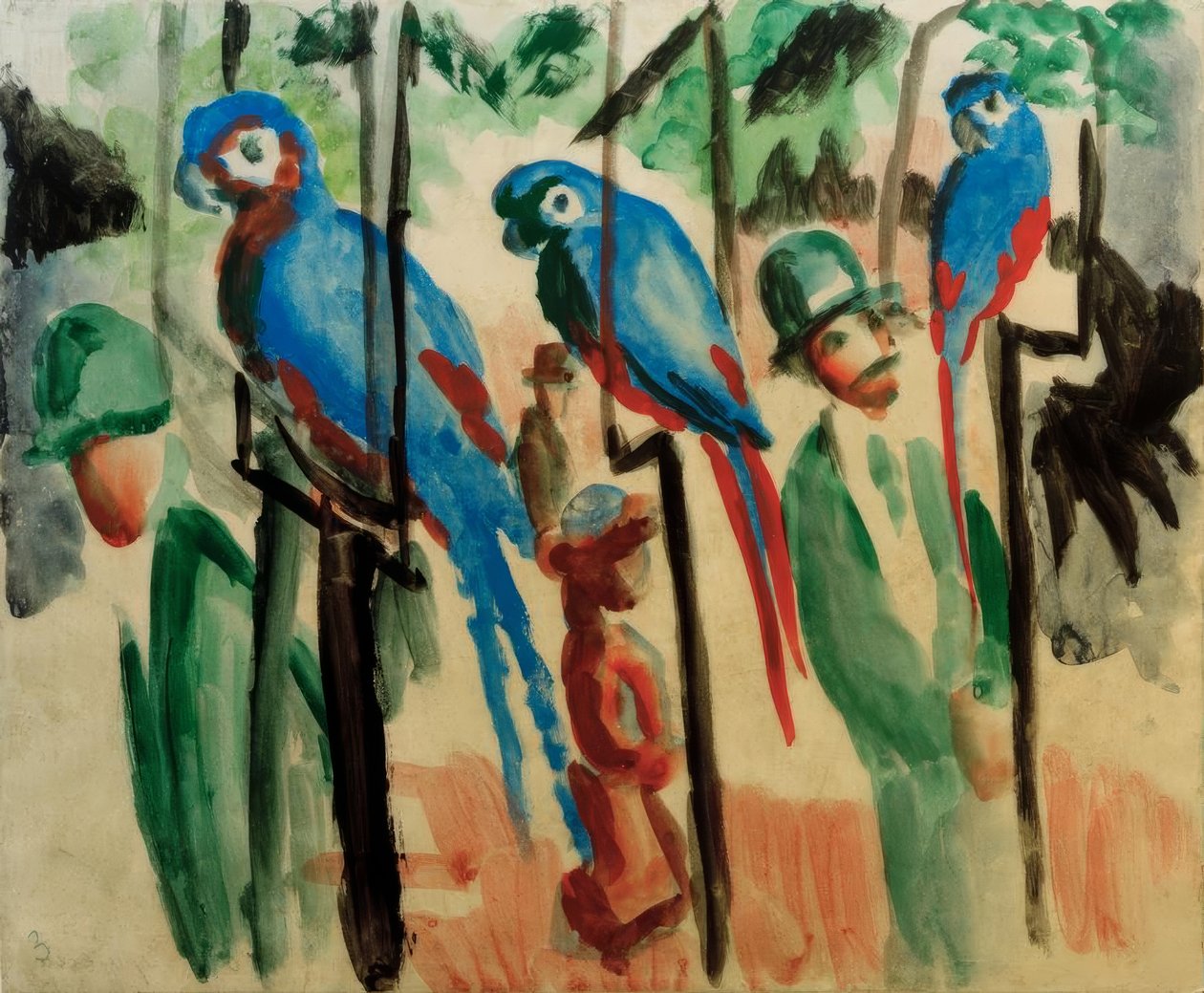 Med papegojorna av August Macke