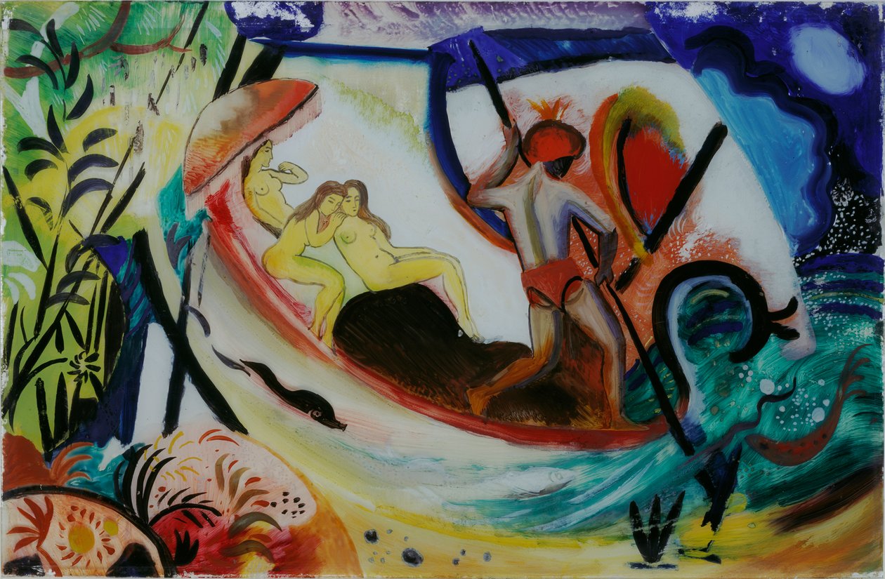 Tre flickor i en pråm av August Macke