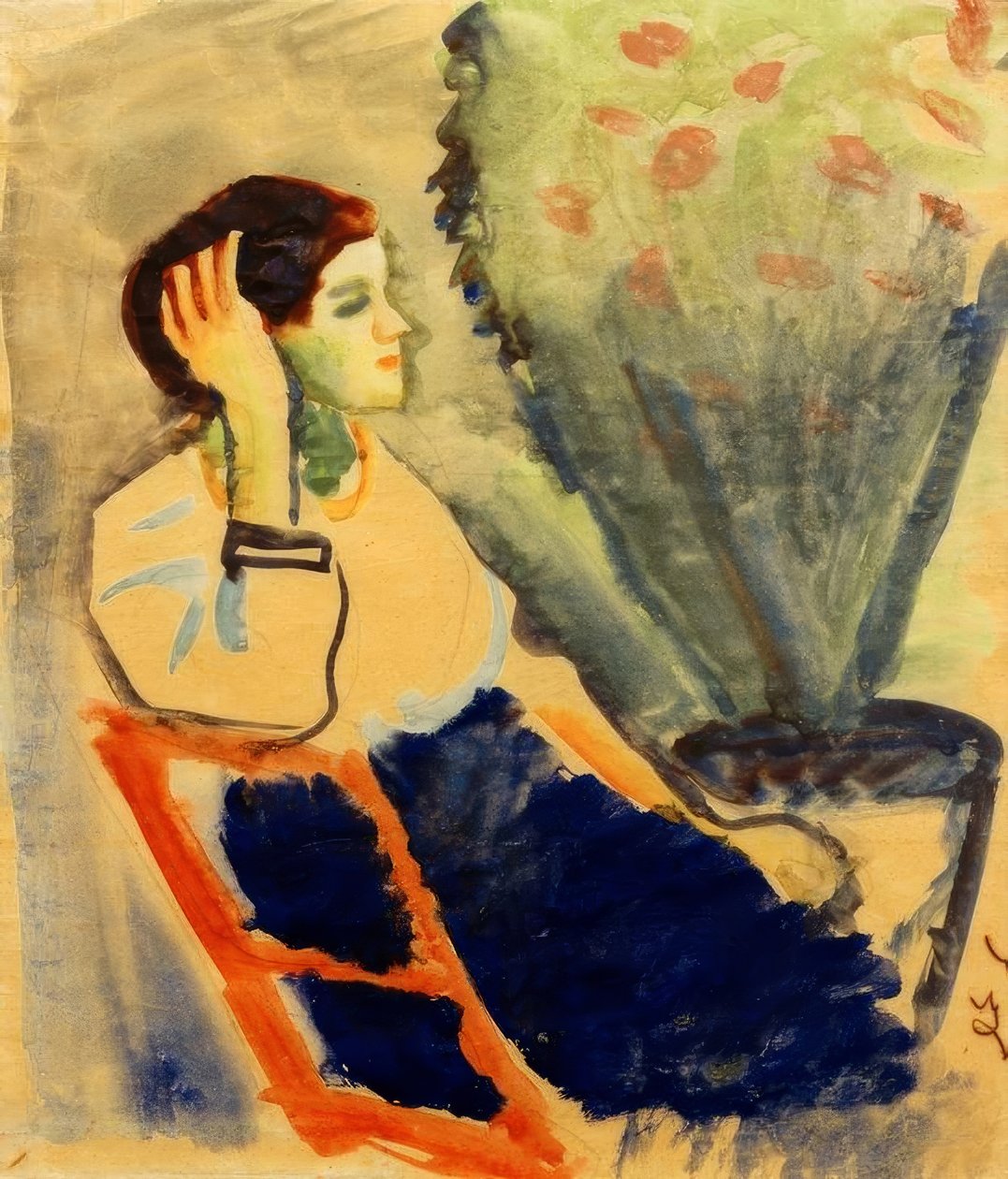 Kvinna på röd stol av August Macke