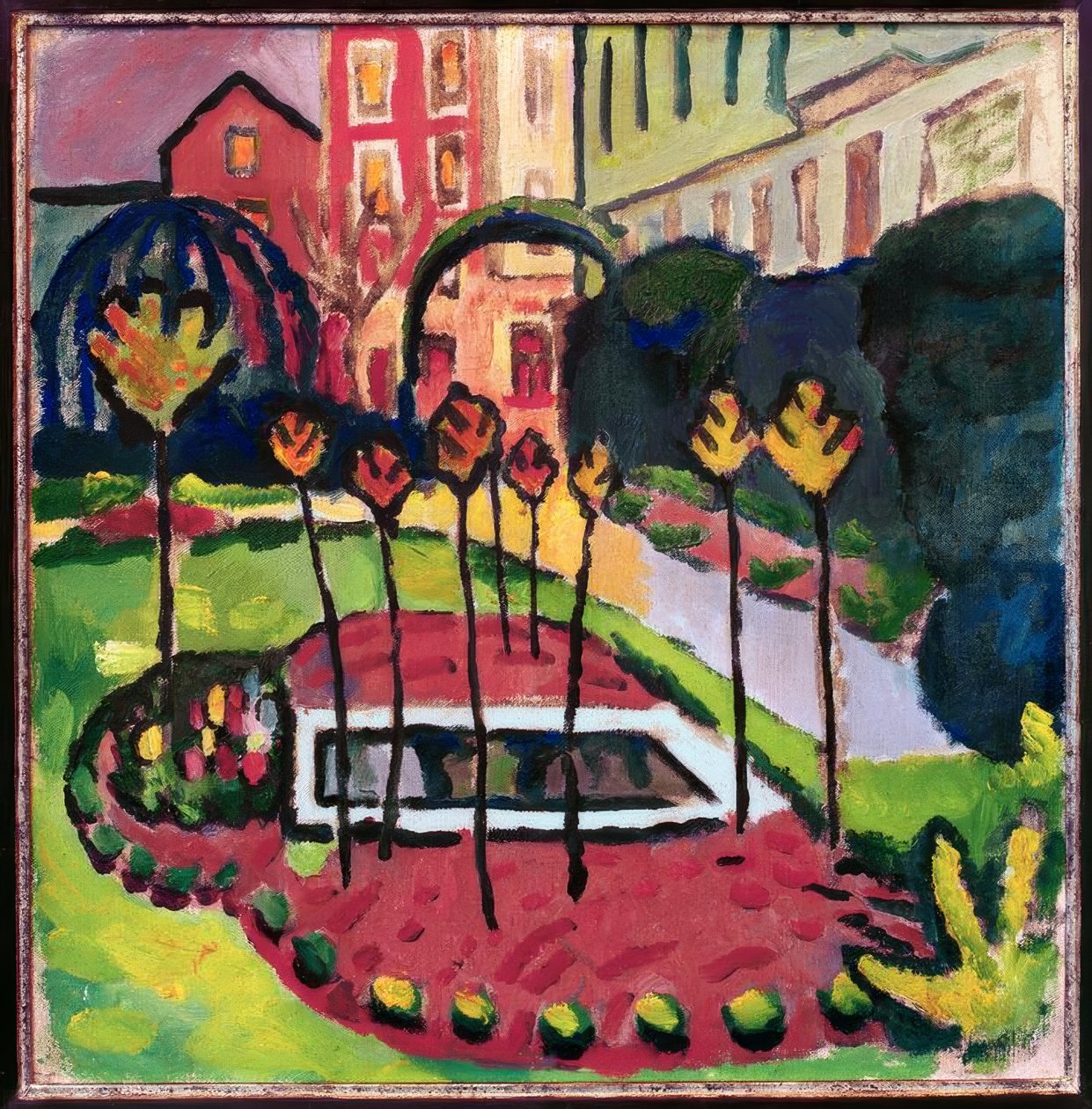 Trädgård med pool av August Macke